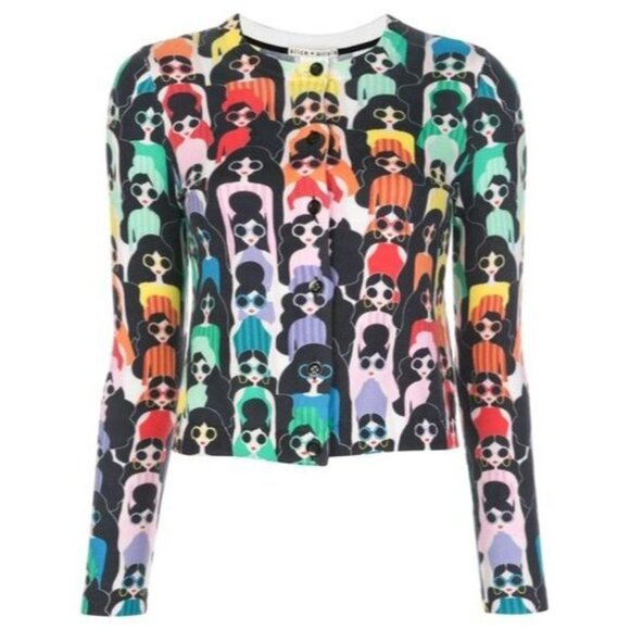 Alice + Olivia Ruthy Printed Multi Cotton Cardigan Medium - Picture 1 of 10
